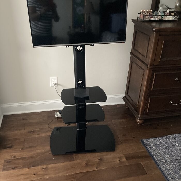 Randal Symple Stuff Black Swivel Floor Stand Mount for Screens with Shelving, Holds up to 110 Lb. lbs