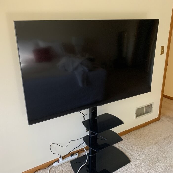 Randal Symple Stuff Black Swivel Floor Stand Mount for Screens with Shelving, Holds up to 110 Lb. lbs