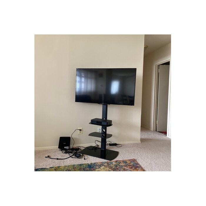 Randal Symple Stuff Black Swivel Floor Stand Mount for Screens with Shelving, Holds up to 110 Lb. lbs