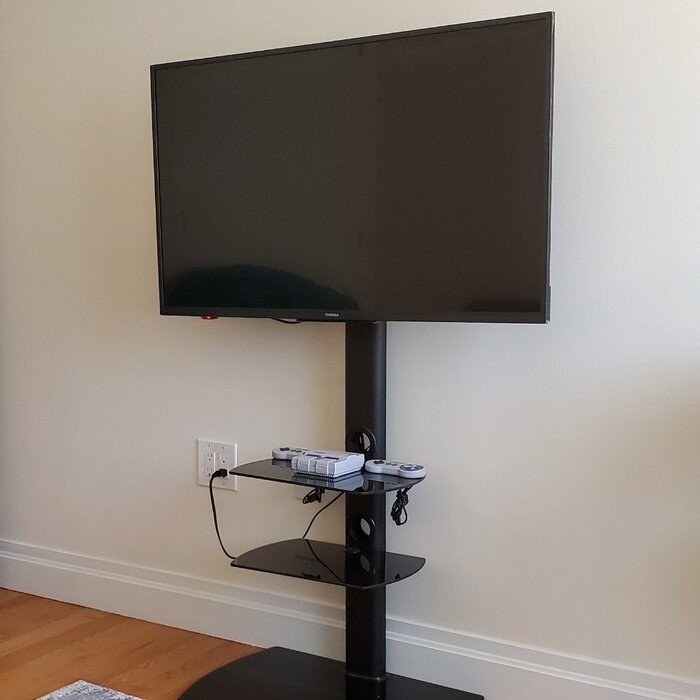 Randal Symple Stuff Black Swivel Floor Stand Mount for Screens with Shelving, Holds up to 110 Lb. lbs