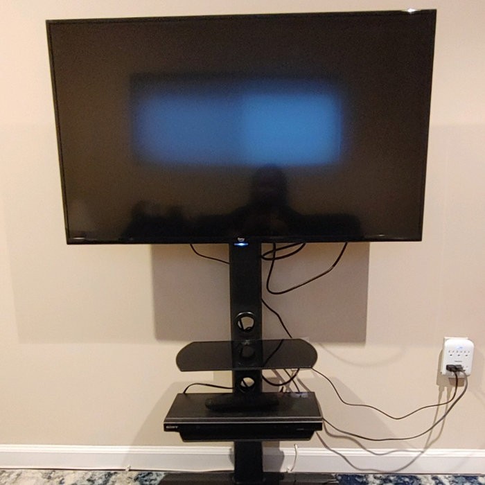Randal Symple Stuff Black Swivel Floor Stand Mount for Screens with Shelving, Holds up to 110 Lb. lbs