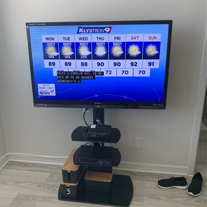 Randal Symple Stuff Black Swivel Floor Stand Mount for Screens with Shelving, Holds up to 110 Lb. lbs