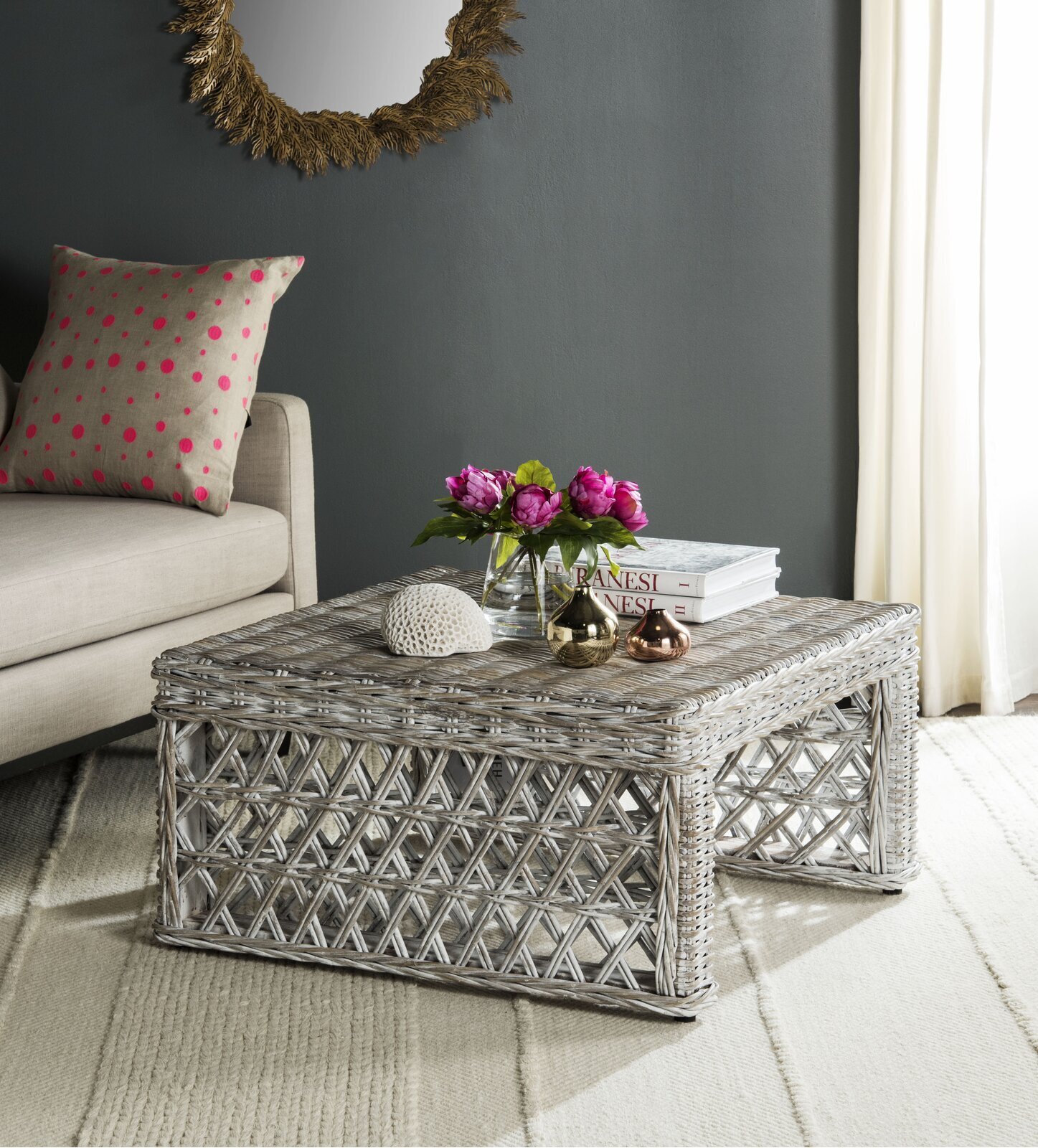Rattan Wicker Coffee Table With Sled Legs