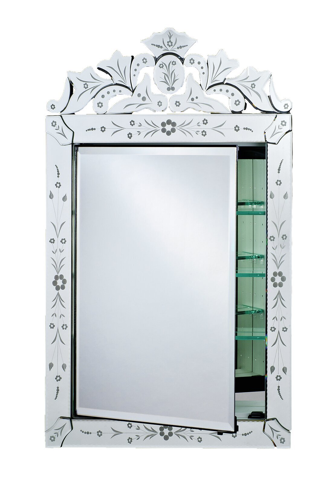 Recessed Medicine Cabinet with Floral Edged Mirror Frame