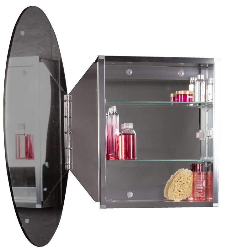 Recessed or Surface Mount Frameless 1 Door Medicine Cabinet with 2 Adjustable Shelves