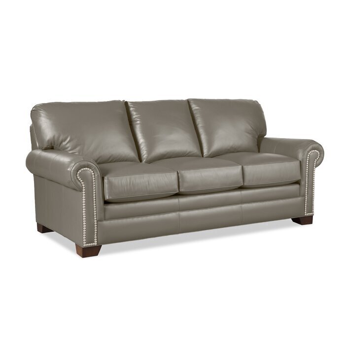 Rolled Armed Taupe Leather Sofa