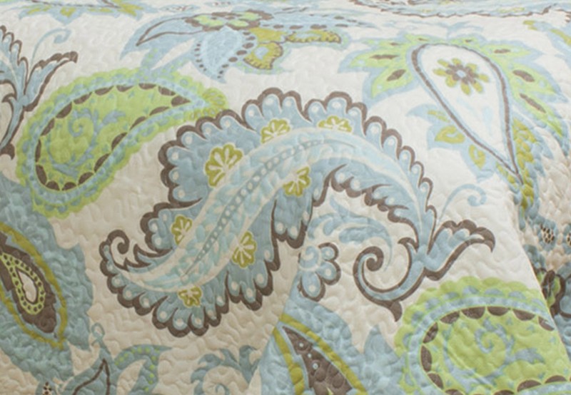 Rouncey Green/Blue/Cream Microfiber Traditional 3 Piece Quilt Set