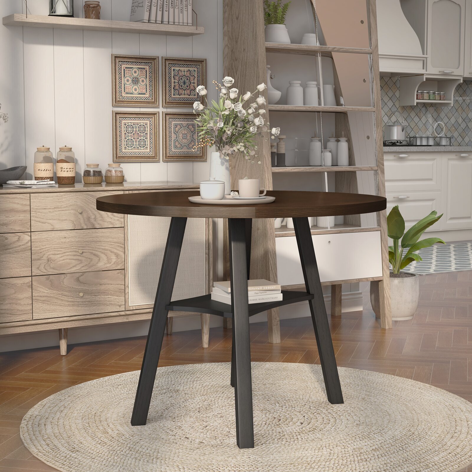 Round Counter Height Dining Table With Two Drop Leaves