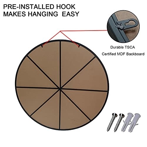 Round Mirror 42 Inch with Brushed Metal Frame Wall Mounted Mirror Circle Mirror Large Round Mirror for Bathroom, Vanity, Living Room, Entryway, Wall Decor (Black)