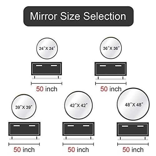 Round Mirror 42 Inch with Brushed Metal Frame Wall Mounted Mirror Circle Mirror Large Round Mirror for Bathroom, Vanity, Living Room, Entryway, Wall Decor (Black)