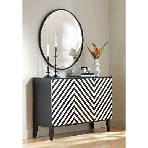 Round Mirror 42 Inch with Brushed Metal Frame Wall Mounted Mirror Circle Mirror Large Round Mirror for Bathroom, Vanity, Living Room, Entryway, Wall Decor (Black)