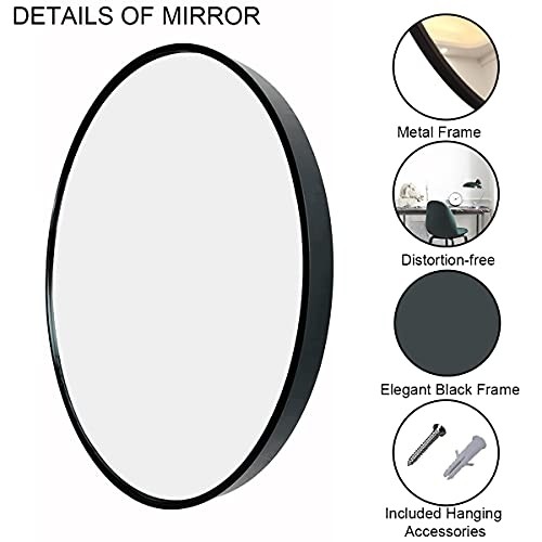 Round Mirror 42 Inch with Brushed Metal Frame Wall Mounted Mirror Circle Mirror Large Round Mirror for Bathroom, Vanity, Living Room, Entryway, Wall Decor (Black)