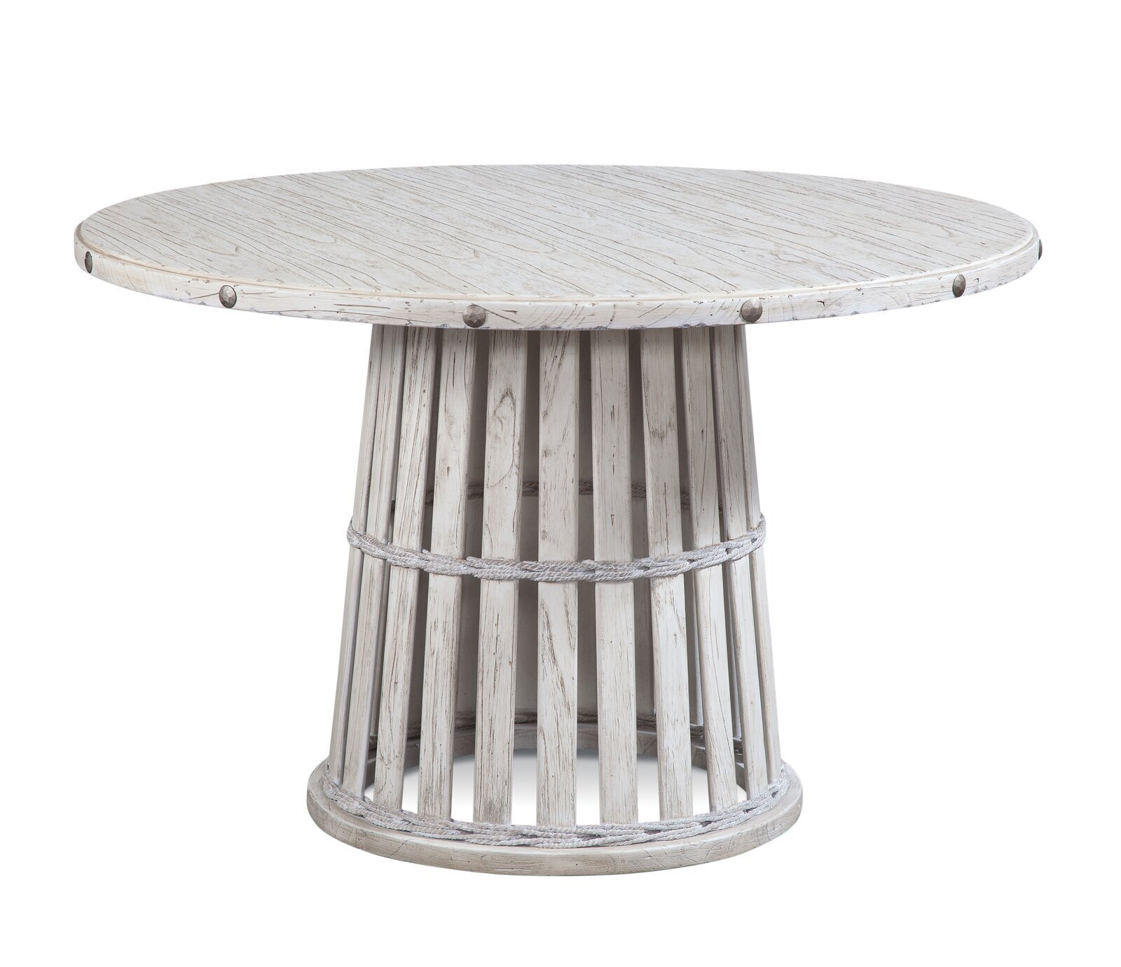 Round White Pedestal Dining Table With Nailhead