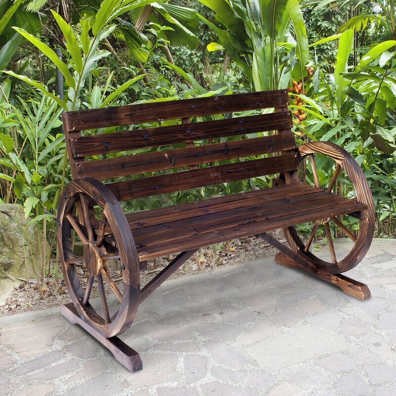 Rustic “Wheel” Style Wooden Bench 