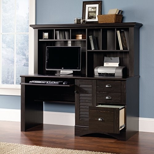 Sauder Harbor View Computer Desk with Hutch, Antiqued Paint finish