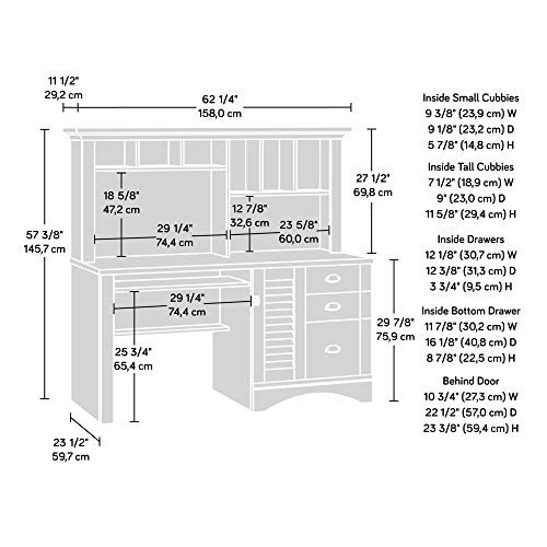 Sauder Harbor View Computer Desk with Hutch, Antiqued Paint finish