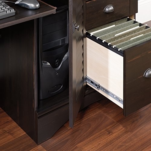 Sauder Harbor View Computer Desk with Hutch, Antiqued Paint finish