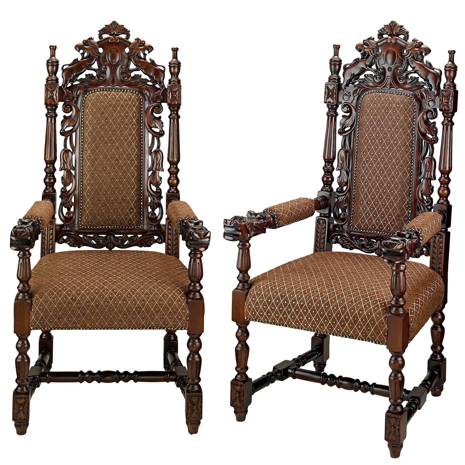 Set of Two Upholstered Gothic Armchairs