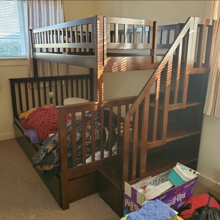 Shyann Twin Over Full Solid Wood Standard Bunk Bed with Shelves by Three Posts™ Baby & Kids
