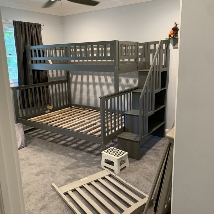 Shyann Twin Over Full Solid Wood Standard Bunk Bed with Shelves by Three Posts™ Baby & Kids