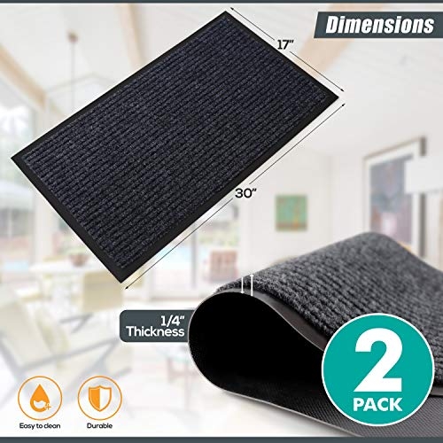 Sierra Concepts Front Door Mat Welcome Mats 2-Pack - Indoor Outdoor Rug Entryway Mats for Shoe Scraper, Ideal for Inside Outside Home High Traffic Area, Steel Gray 30 Inch x 17 Inch