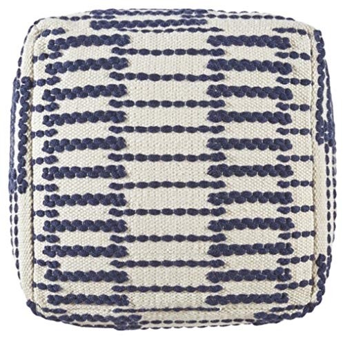 Signature Design by Ashley Lanka Geometric Square Pouf Ottoman, 16 x 16 Inches, Blue & White