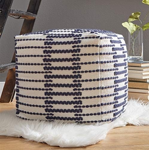 Signature Design by Ashley Lanka Geometric Square Pouf Ottoman, 16 x 16 Inches, Blue & White