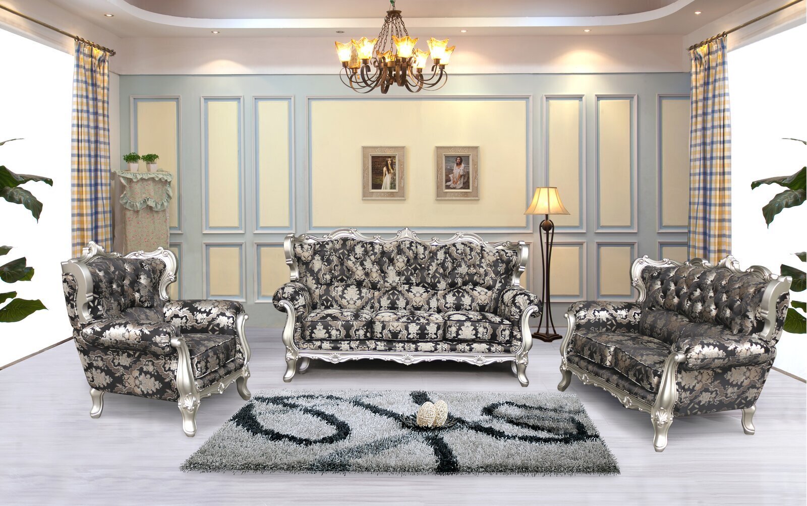 Silver Metallic Painted Couch Set