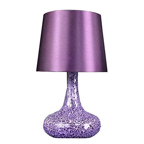 Simple Designs LT3039-PRP Mosaic Tiled Glass Genie Satin Look Fabric Shade Table Lamp, Purple