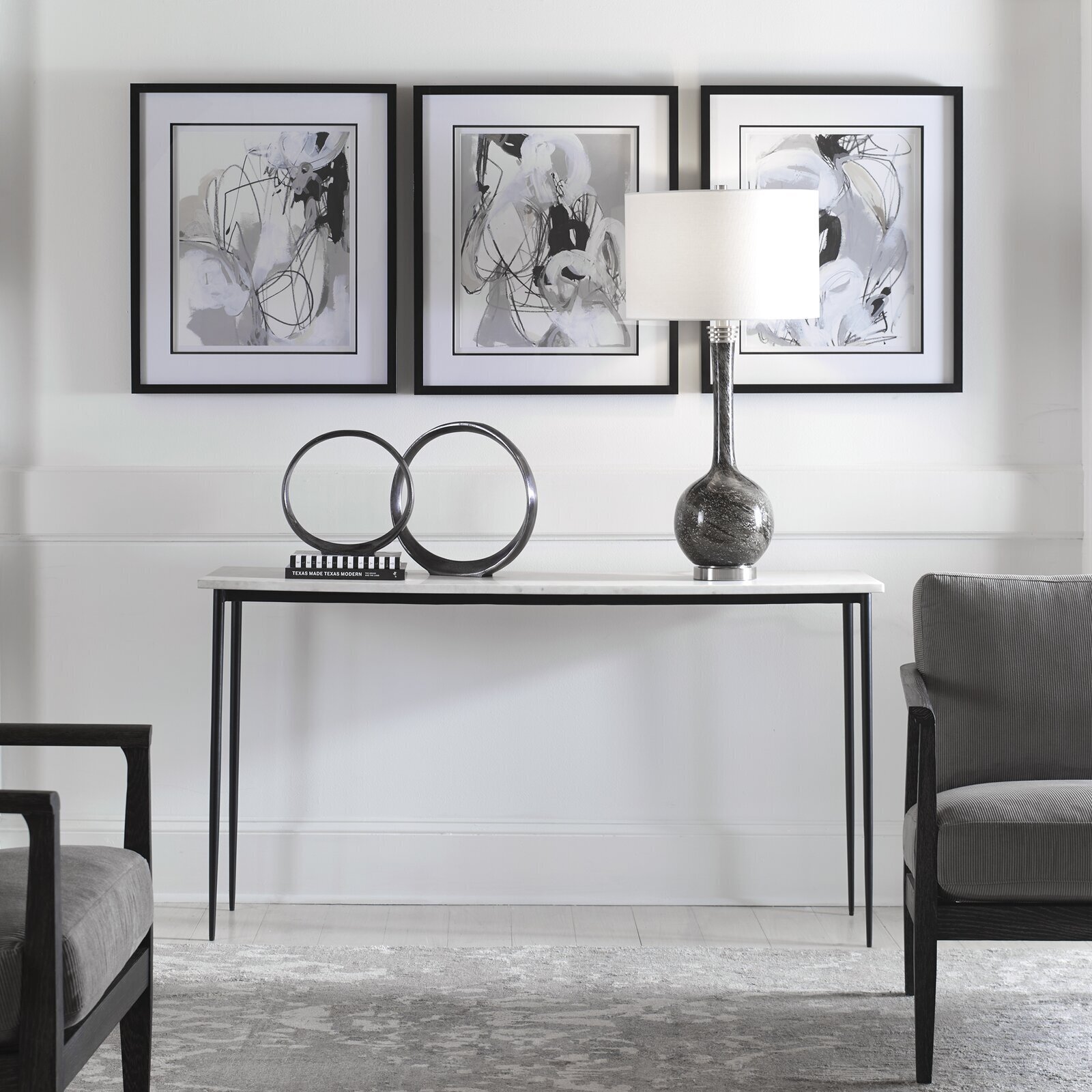 Simple Framed Black Table With White Marble Top 
