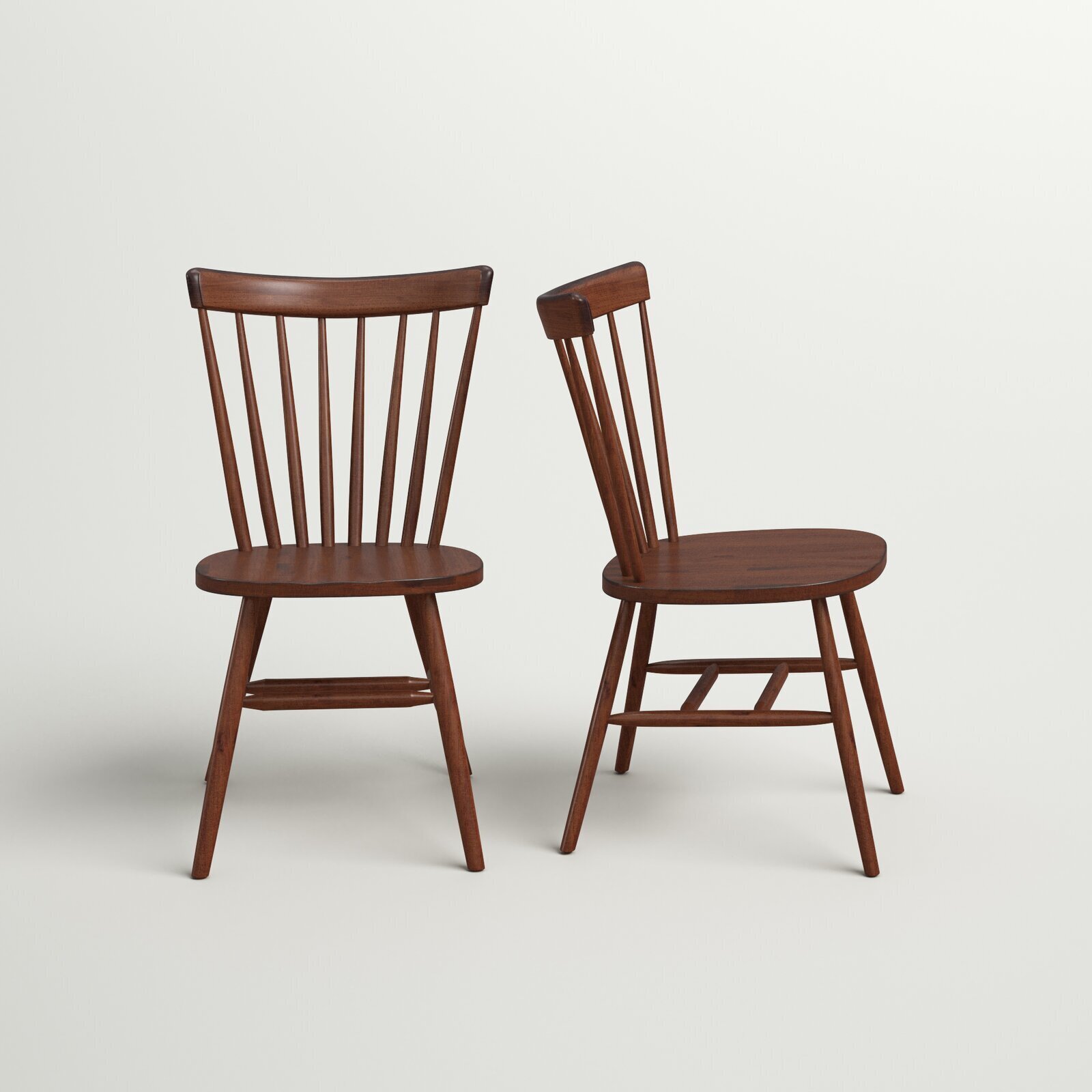 Simple Solid Wood, Medium Brown Windsor Chairs x2