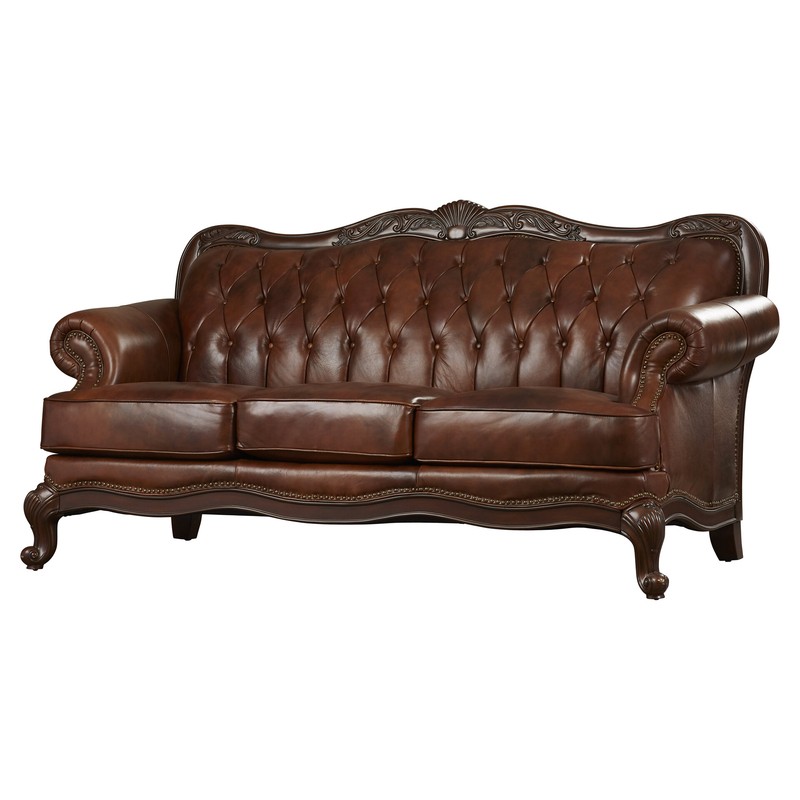Smith 86'' Genuine Leather Rolled Arm Sofa