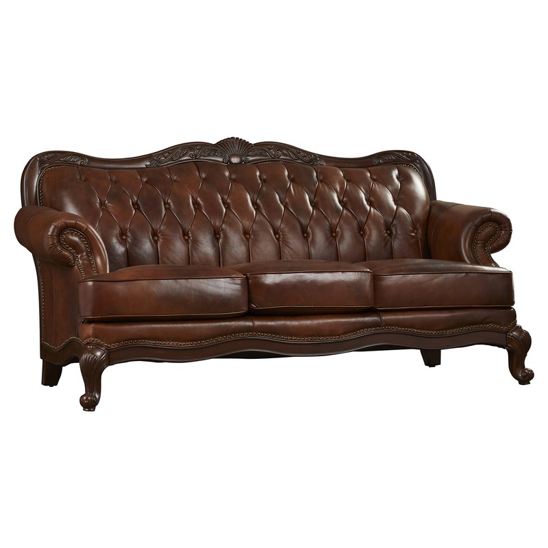 Smith 86'' Genuine Leather Rolled Arm Sofa