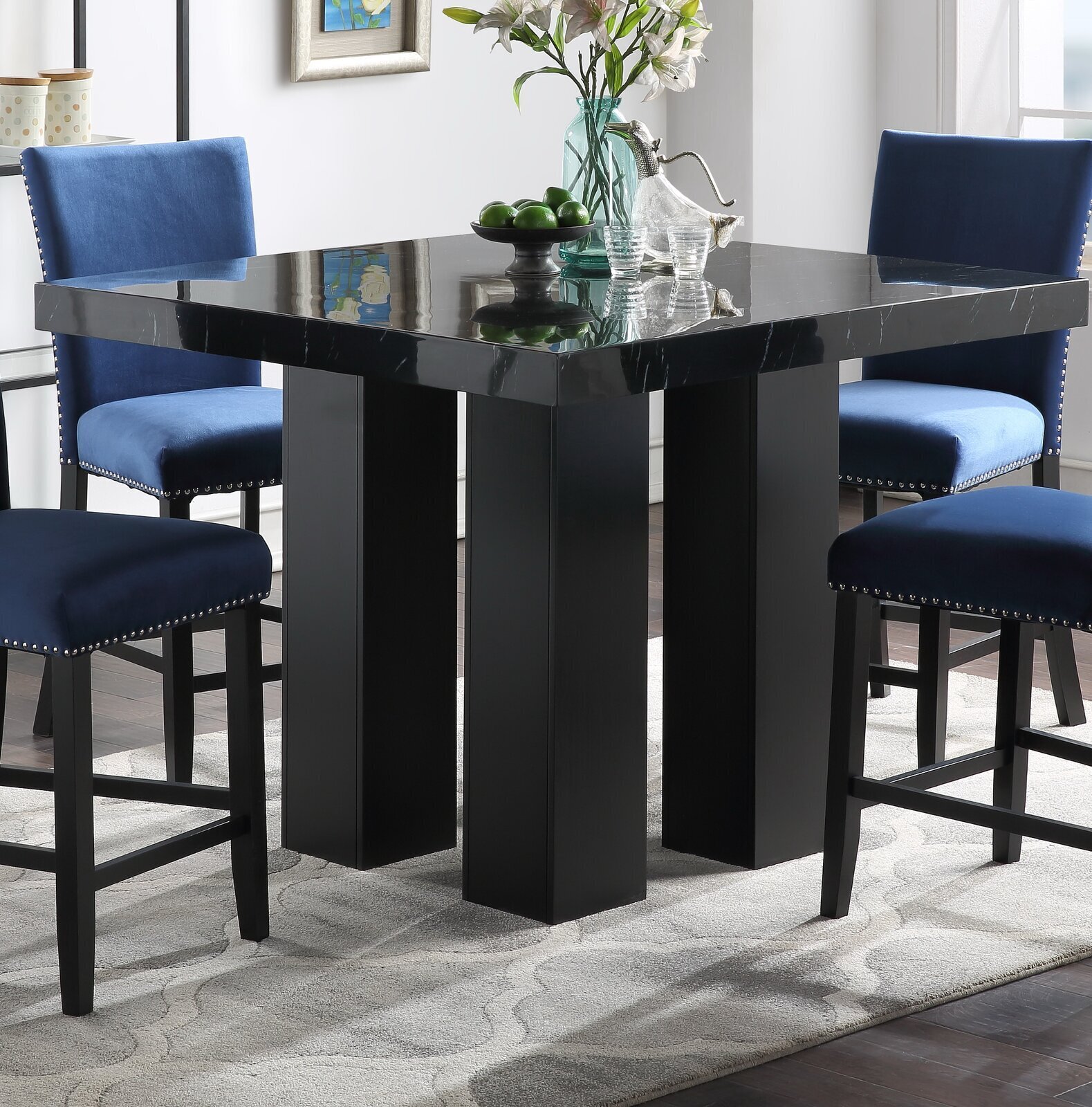 Solid black marble counter height table in contemporary style