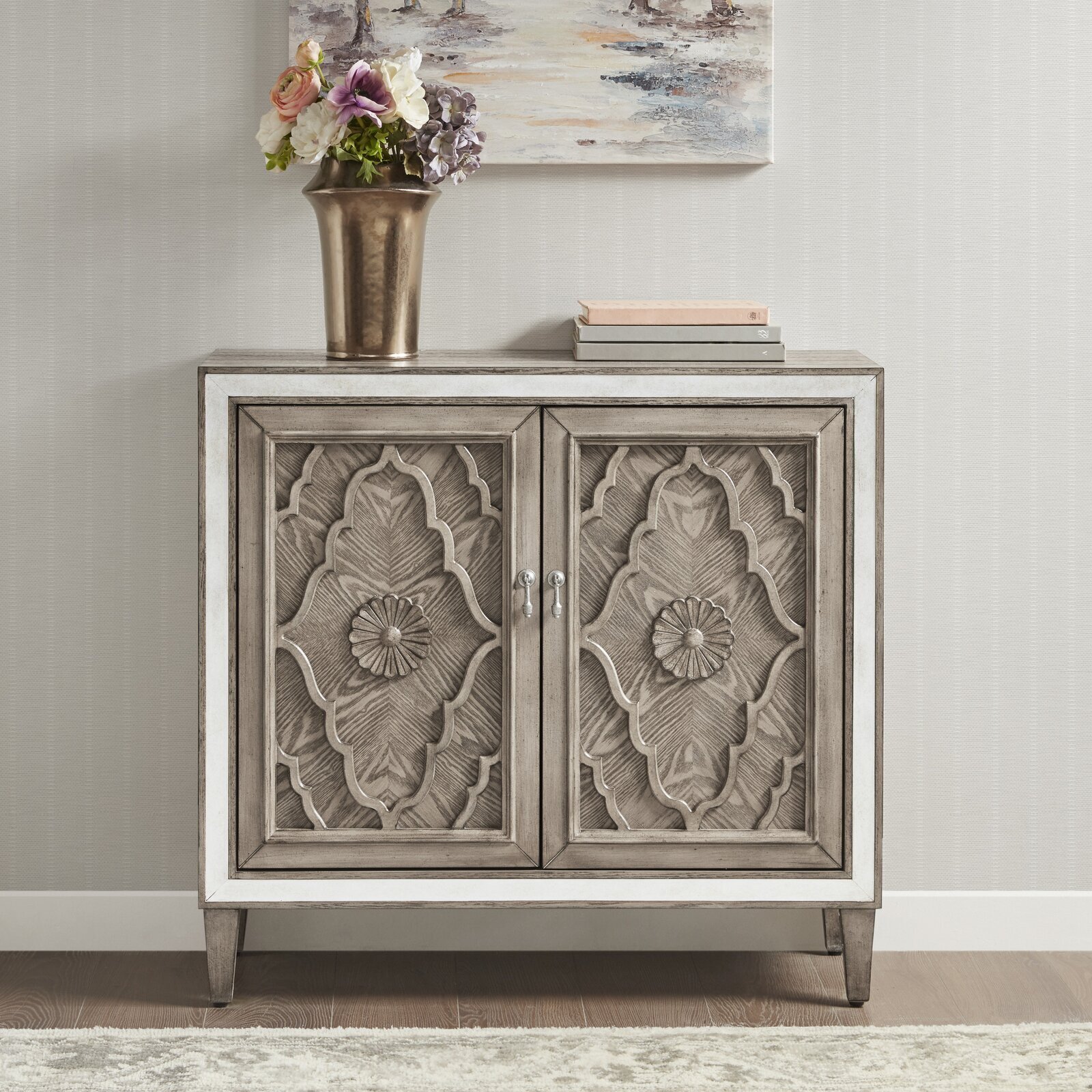 Solid Wood Gray Accent Cabinet 