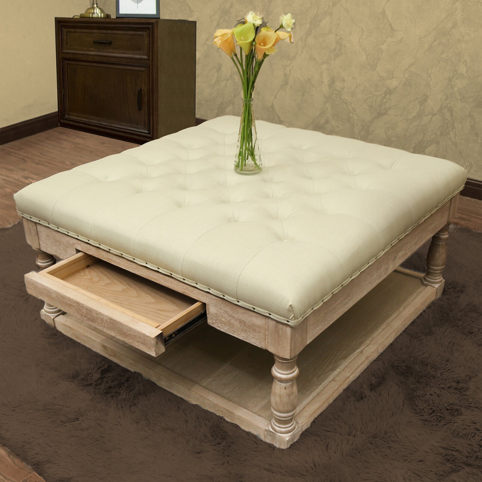 Square Ottoman with Drawer