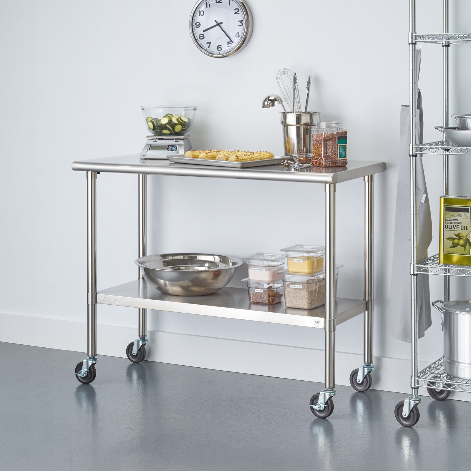 Stainless steel rolling cart with lower shelf