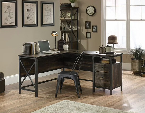 Steel Detail Solid Oak Corner Desk