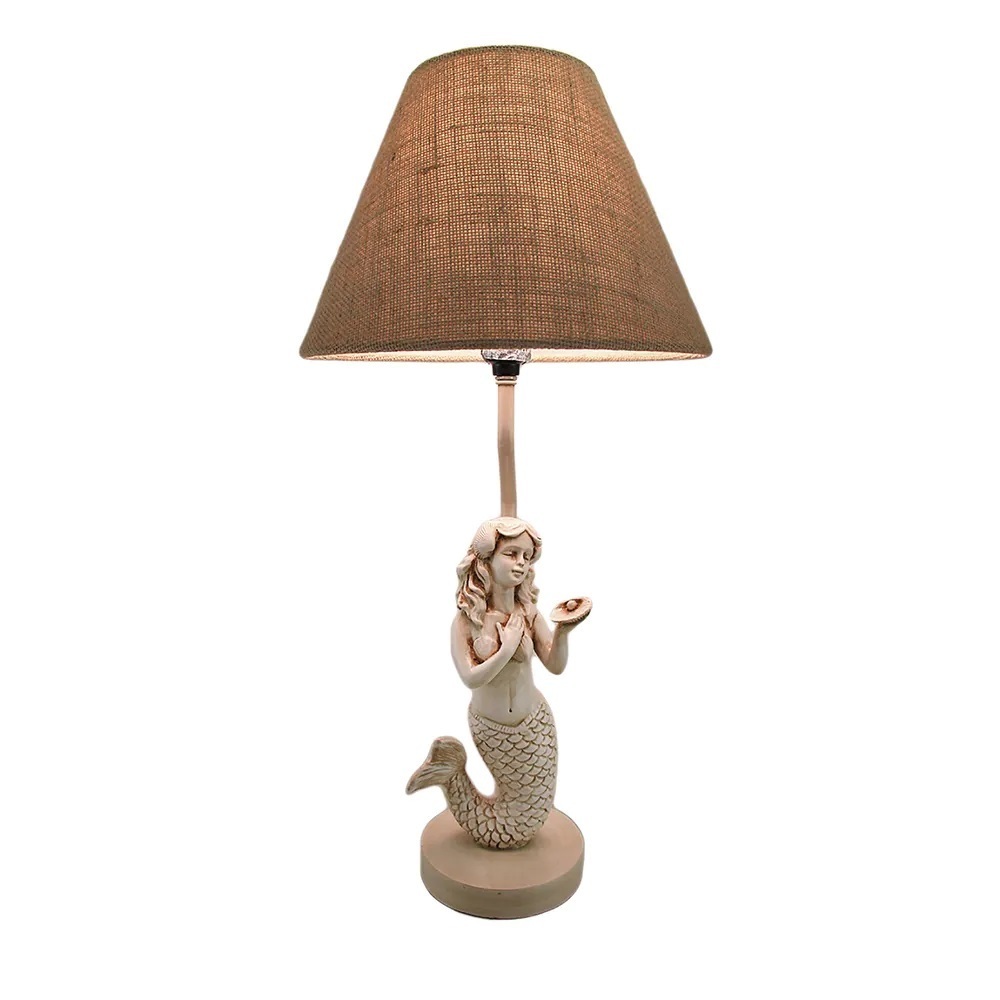 Stone and Burlap Mermaid Lamp Vintage