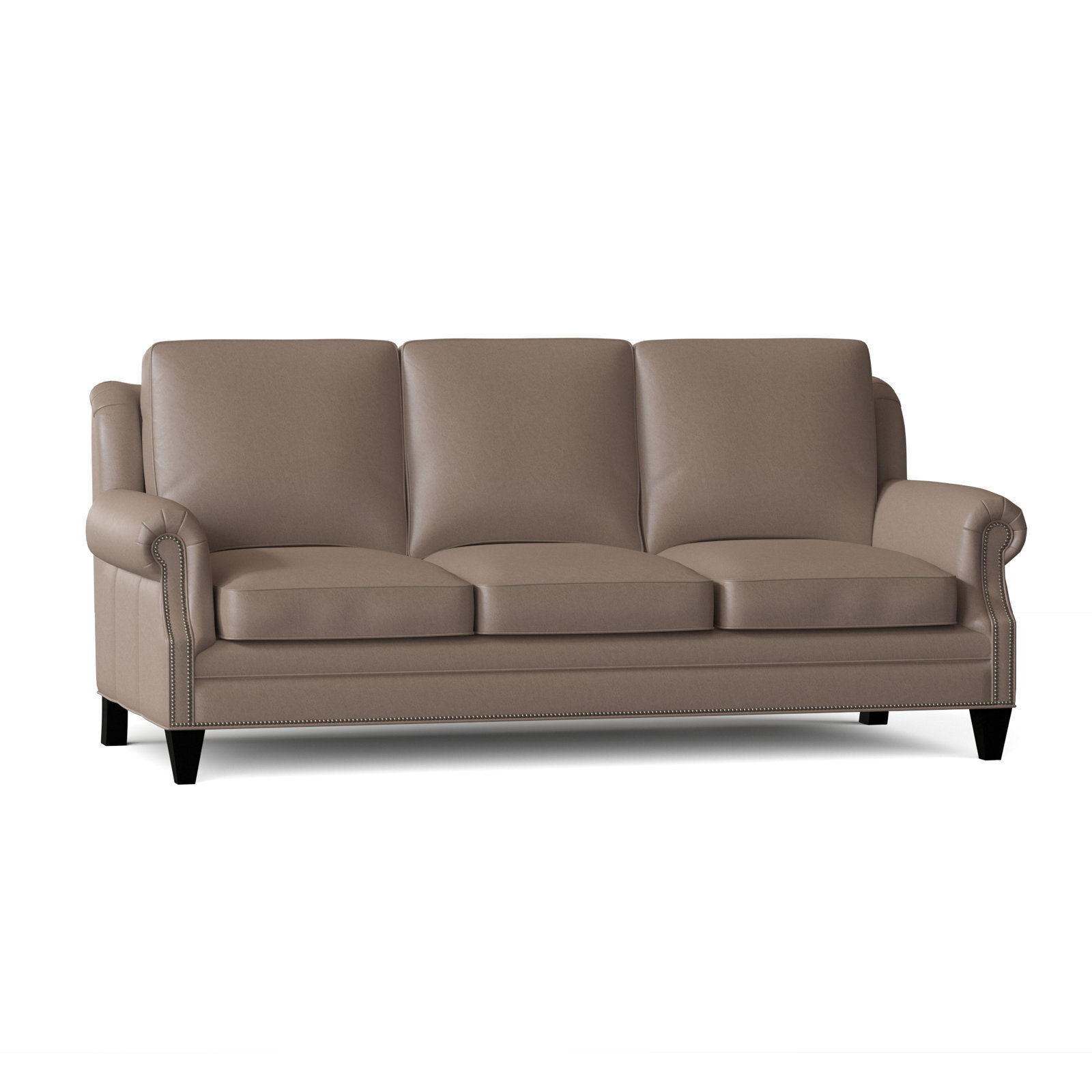 Taupe Leather Sofa With Down Filled Cushions