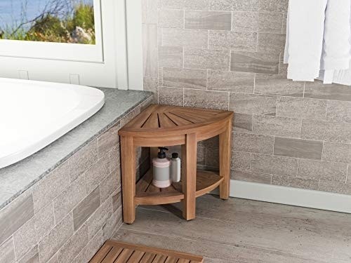 The Original Kai 15.5" Corner Teak Shower Bench with Shelf