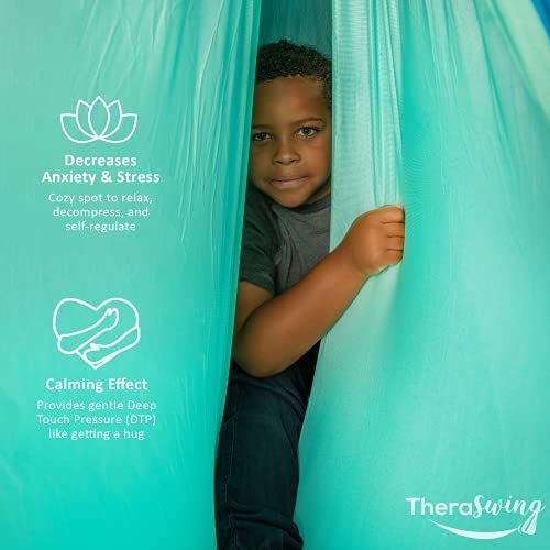 TheraSwing Indoor Sensory Swing Set - Black Hardware w 360° Swivel - Heavy Duty for Kids & Adults - Therapy Compression for ADHD, Autism, Depression, PTSD - Double-Layer & Reversible, Easy to Install