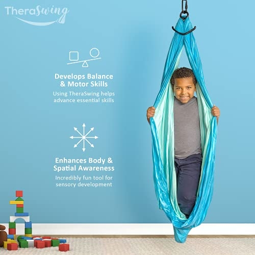TheraSwing Indoor Sensory Swing Set - Black Hardware w 360° Swivel - Heavy Duty for Kids & Adults - Therapy Compression for ADHD, Autism, Depression, PTSD - Double-Layer & Reversible, Easy to Install