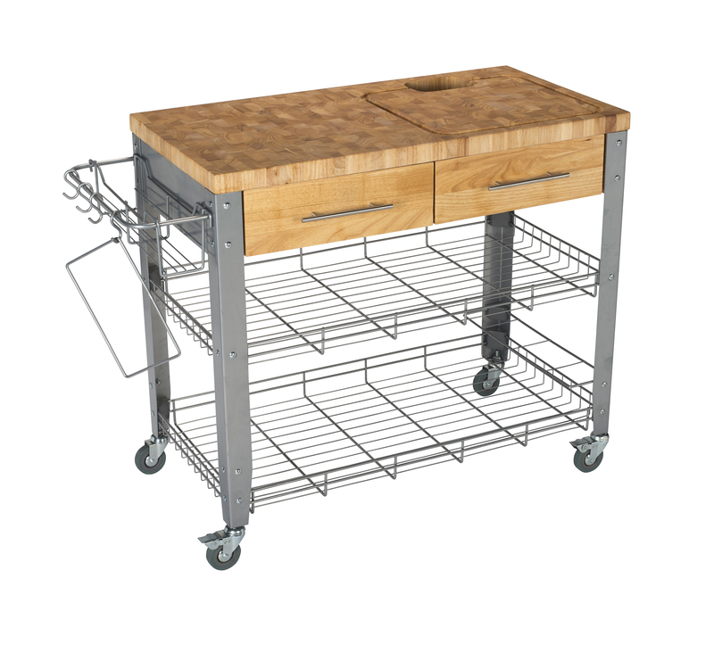 Thielsen 44'' Wide Rolling Kitchen Cart with Solid Wood Top