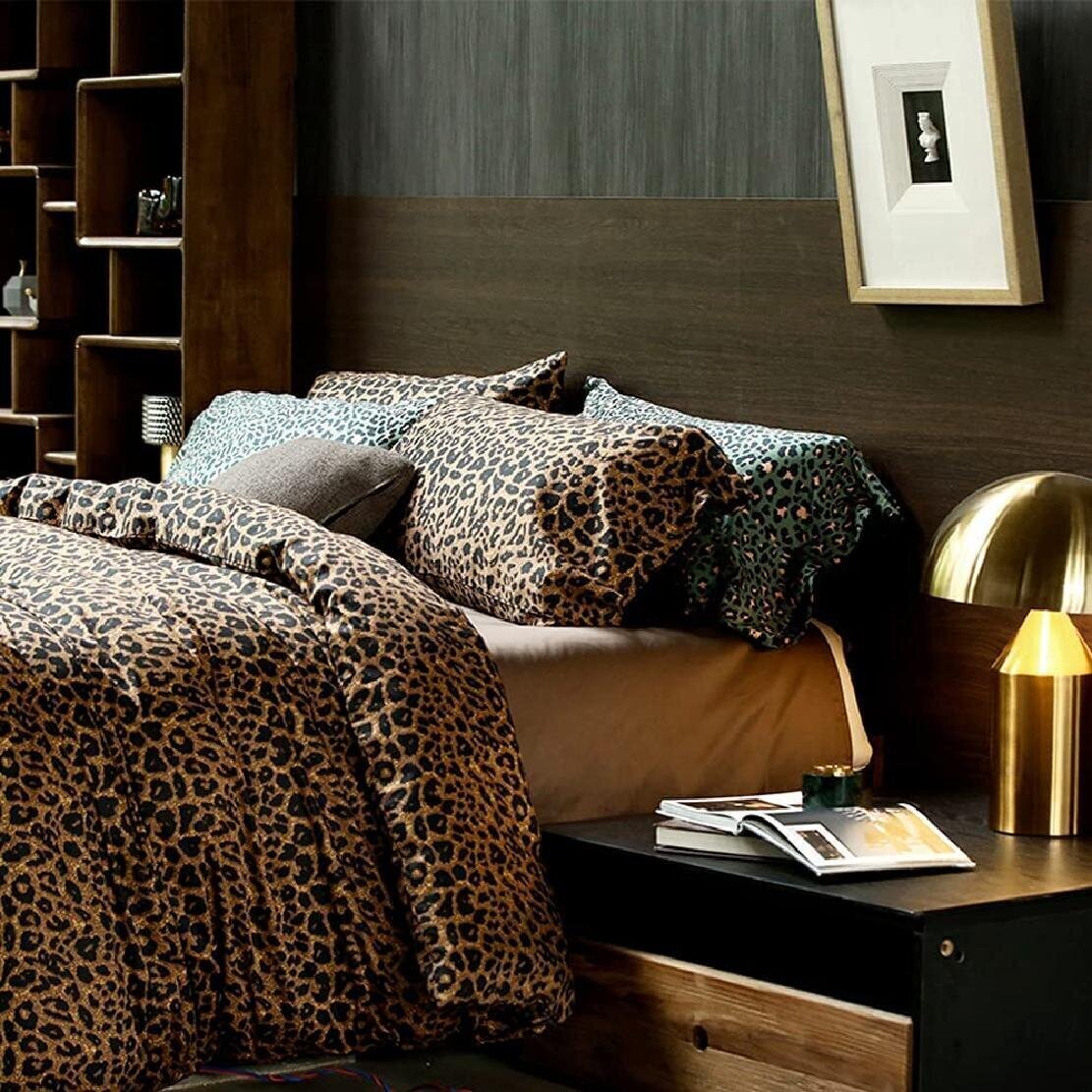 Three Piece Leopard Print Queen Bedding Set