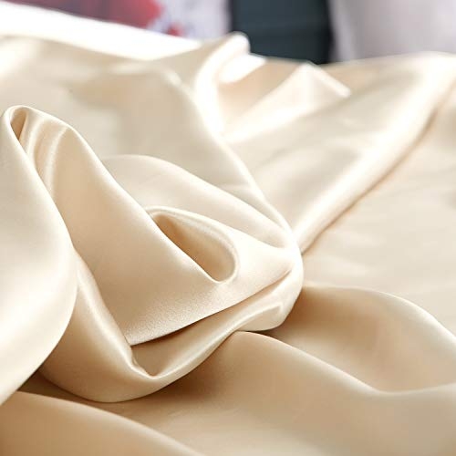 THXSILK 4pcs Silk Bed Sheets Set, 100% Long Stranded 25 Momme Mulberry Silk Bedding Set, Sheets and Pillowcase Set, Extremely Soft and Luxurious (Champagne, King)