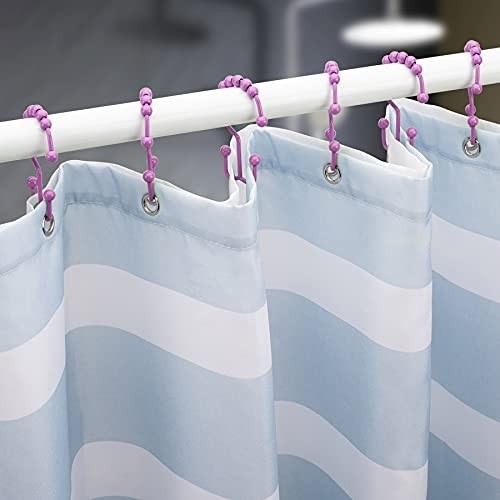 Titanker Shower Curtain Hooks Rings, Durable Metal Double Glide Shower Hooks for Bathroom Shower Rods Curtains, Set of 12 Hooks - Purple