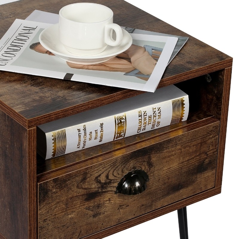 Toftrees 23.7'' Tall 1 - Drawer Iron Nightstand in Brown