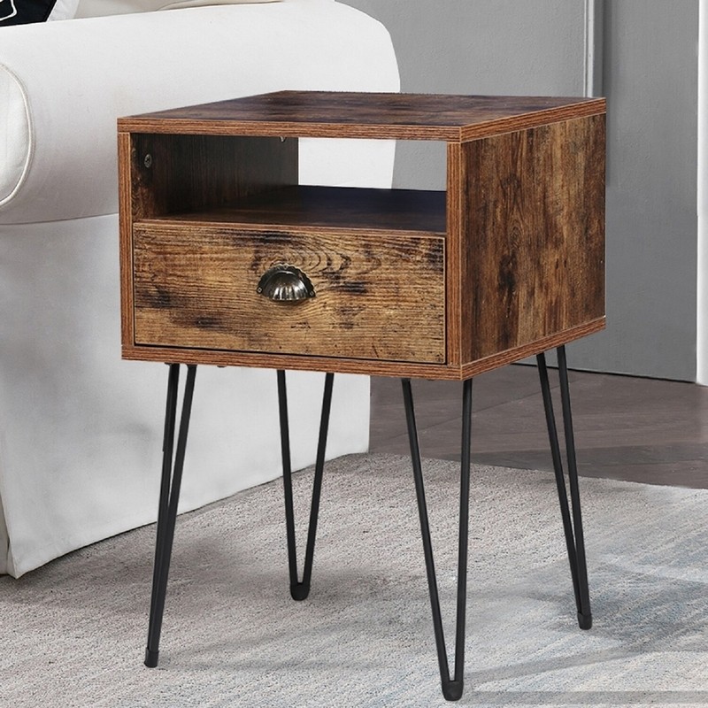 Toftrees 23.7'' Tall 1 - Drawer Iron Nightstand in Brown