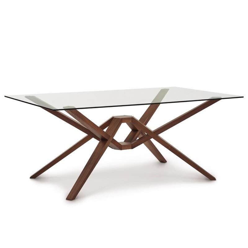 Trestle Glass and Wood Modern Dining Table
